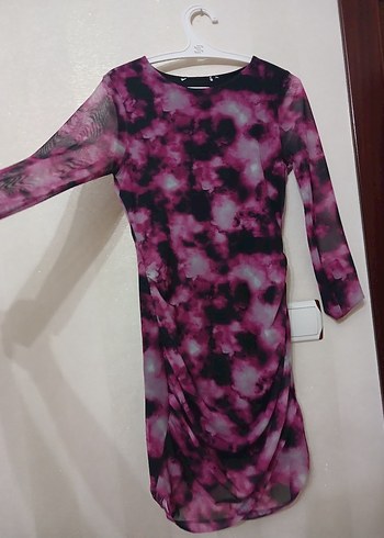 Mor Batik Desenli Uzun Kollu Kadın Elbise - Görsel 2