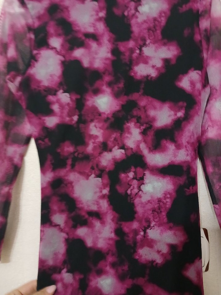 Mor Batik Desenli Uzun Kollu Kadın Elbise - Görsel 5