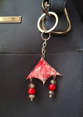 Püsküllü Bohem Kırmızı Kadın Anahtarlık - Görsel 3