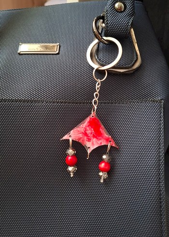 Püsküllü Bohem Kırmızı Kadın Anahtarlık - Görsel 2