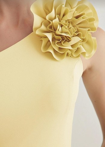 Sarı Tek Omuz Midi Elbise Çiçek Detaylı - Görsel 2