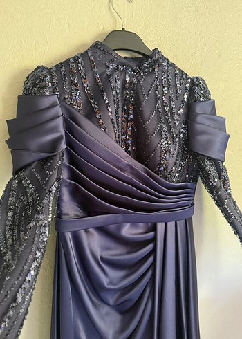 Mor Drapeli Uzun Kadın Abiye Elbise - Görsel 3