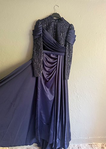 Mor Drapeli Uzun Kadın Abiye Elbise - Görsel 4