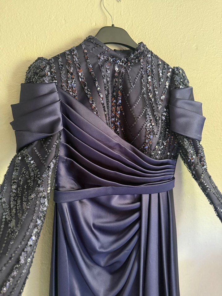 Mor Drapeli Uzun Kadın Abiye Elbise - Görsel 3