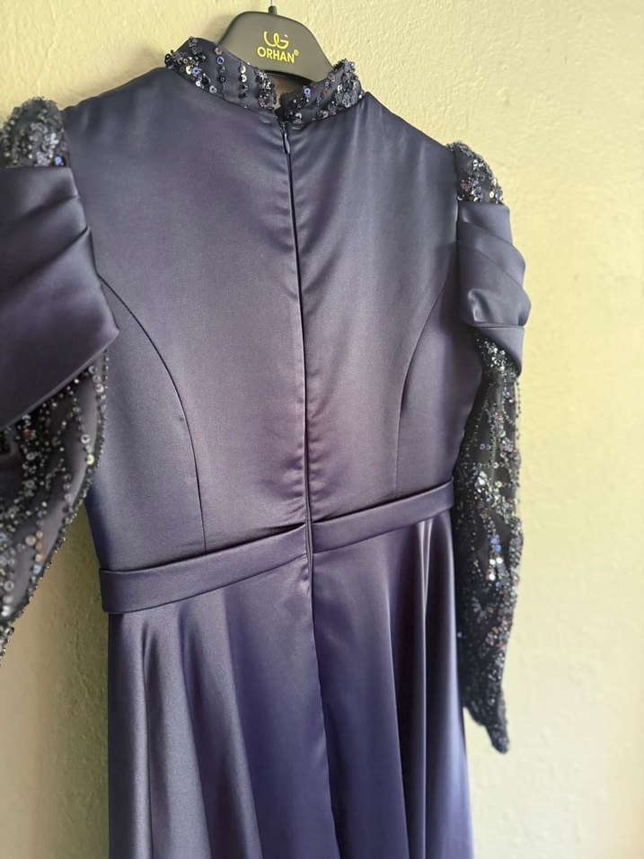 Mor Drapeli Uzun Kadın Abiye Elbise - Görsel 5