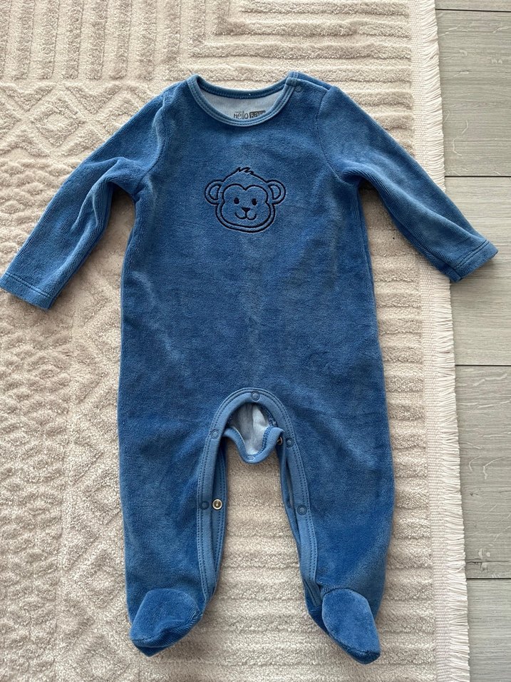 Mavi Erkek Bebek Kadife Tulum - Görsel 4