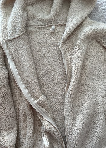 Bej Kapüşonlu Kadın Peluş Ceket - Görsel 3