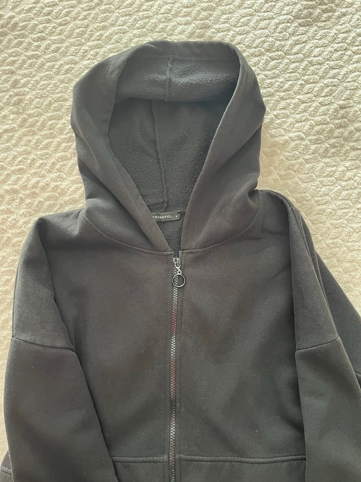 Kadın Siyah Crop Fermuarlı Sweatshirt - Görsel 3