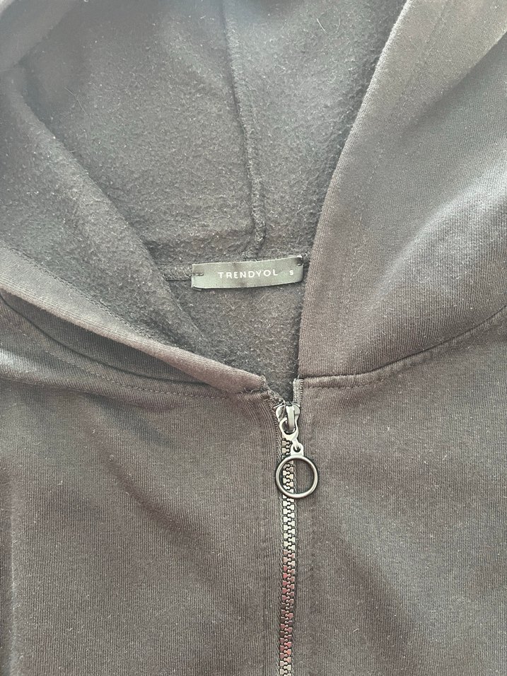 Kadın Siyah Crop Fermuarlı Sweatshirt - Görsel 4