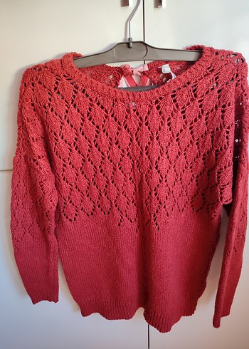 DEFACTO Kırmızı Örgü Bohem Kadın Kazak - Görsel 6