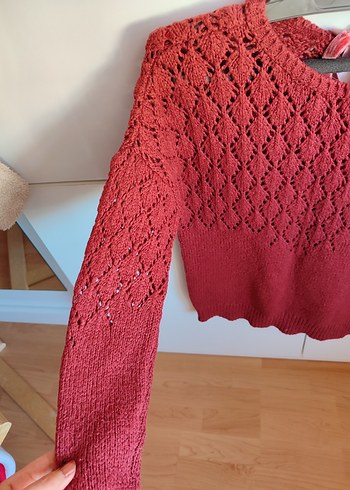 DEFACTO Kırmızı Örgü Bohem Kadın Kazak - Görsel 3