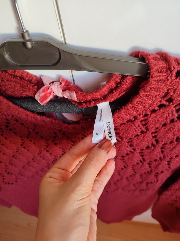 DEFACTO Kırmızı Örgü Bohem Kadın Kazak - Görsel 2