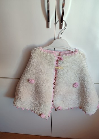 Kız Çocuk Beyaz Örgü Panço - Görsel 5