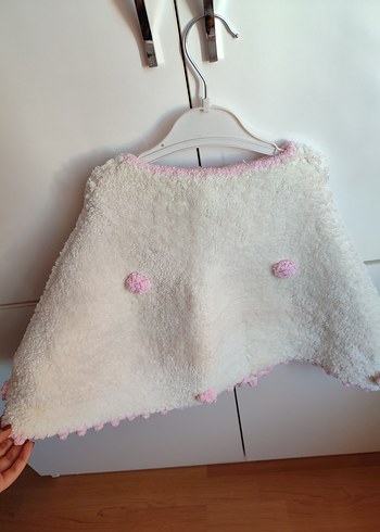 Kız Çocuk Beyaz Örgü Panço - Görsel 7