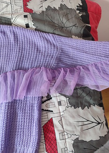 Trendyolmilla Mor Volan Tül Detaylı Örgü Kadın Kazak - Görsel 3