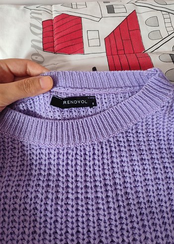 Trendyolmilla Mor Volan Tül Detaylı Örgü Kadın Kazak - Görsel 4