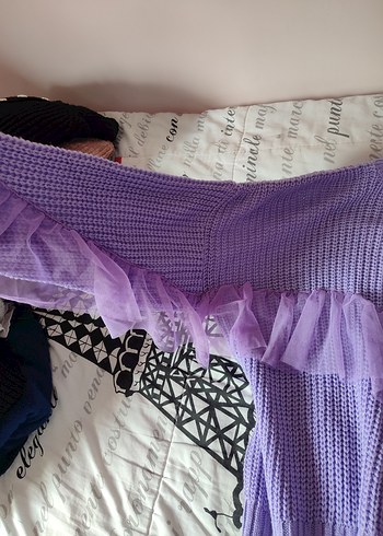 Trendyolmilla Mor Volan Tül Detaylı Örgü Kadın Kazak - Görsel 2