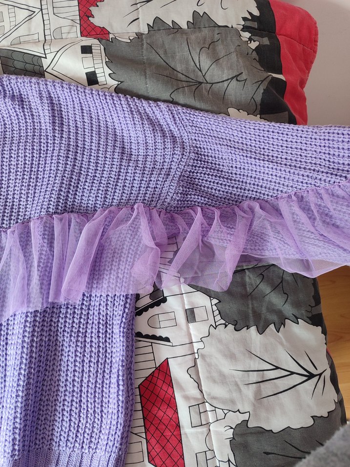 Trendyolmilla Mor Volan Tül Detaylı Örgü Kadın Kazak - Görsel 3