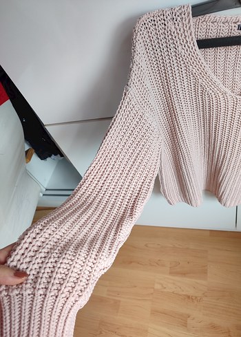 Addax Pudra Pembe V Yaka Örgü Kadın Kazak - Görsel 3