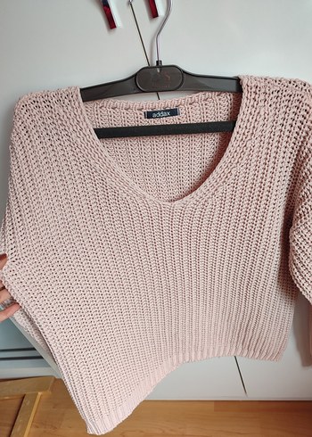 Addax Pudra Pembe V Yaka Örgü Kadın Kazak - Görsel 5