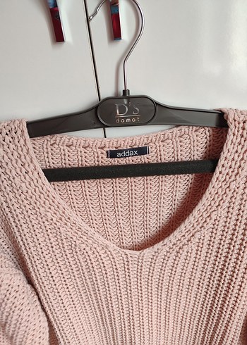 Addax Pudra Pembe V Yaka Örgü Kadın Kazak - Görsel 4