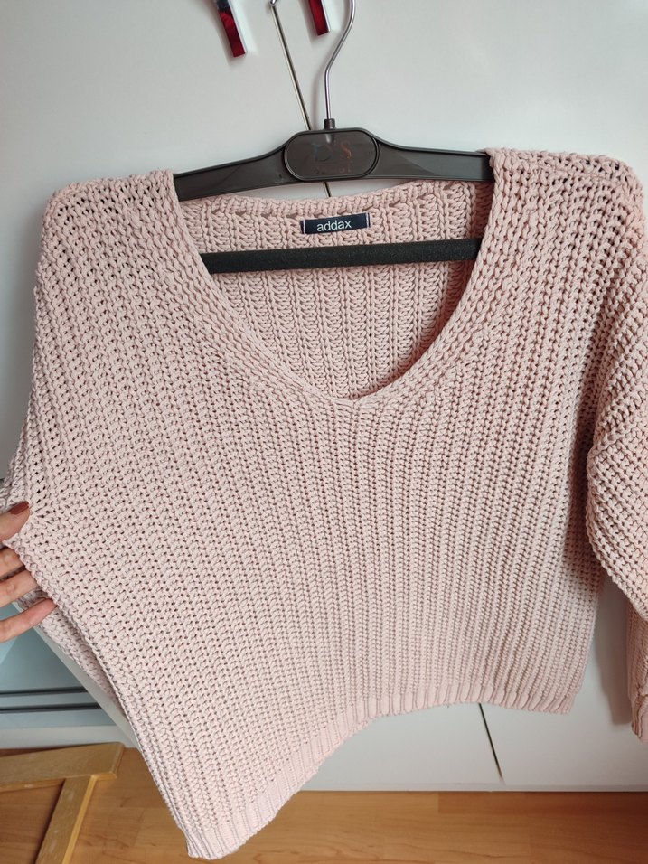 Addax Pudra Pembe V Yaka Örgü Kadın Kazak - Görsel 5