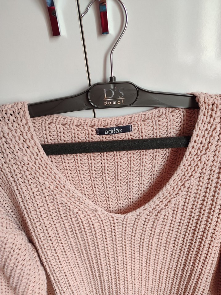 Addax Pudra Pembe V Yaka Örgü Kadın Kazak - Görsel 4