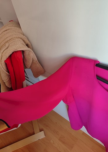 Pembe Salaş Uzun Kollu Kadın Şifon Bluz - Görsel 3