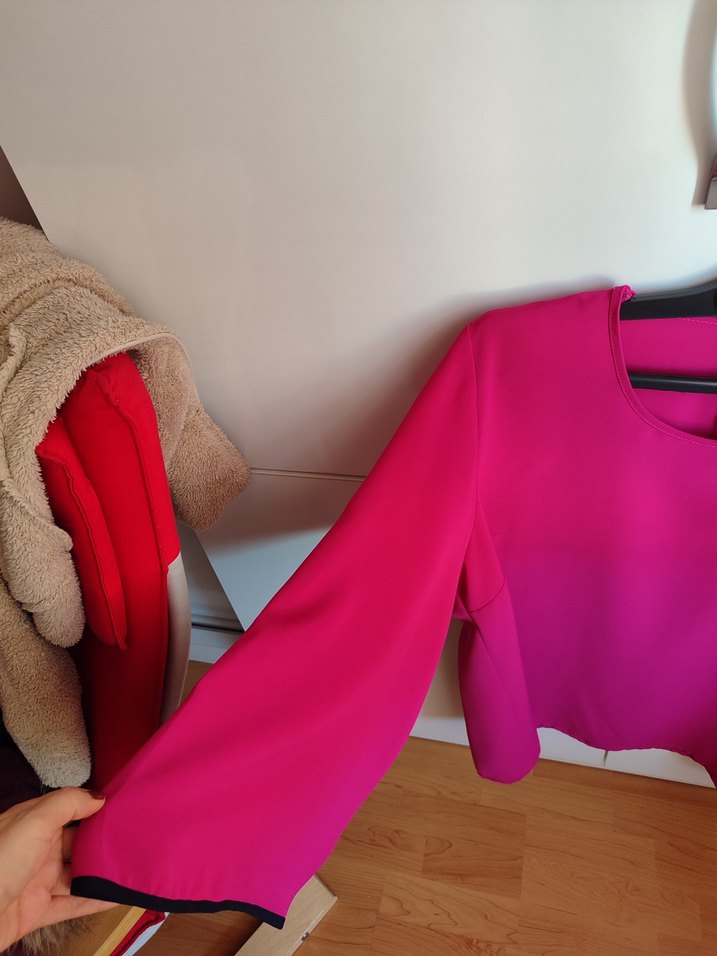 Pembe Salaş Uzun Kollu Kadın Şifon Bluz - Görsel 2