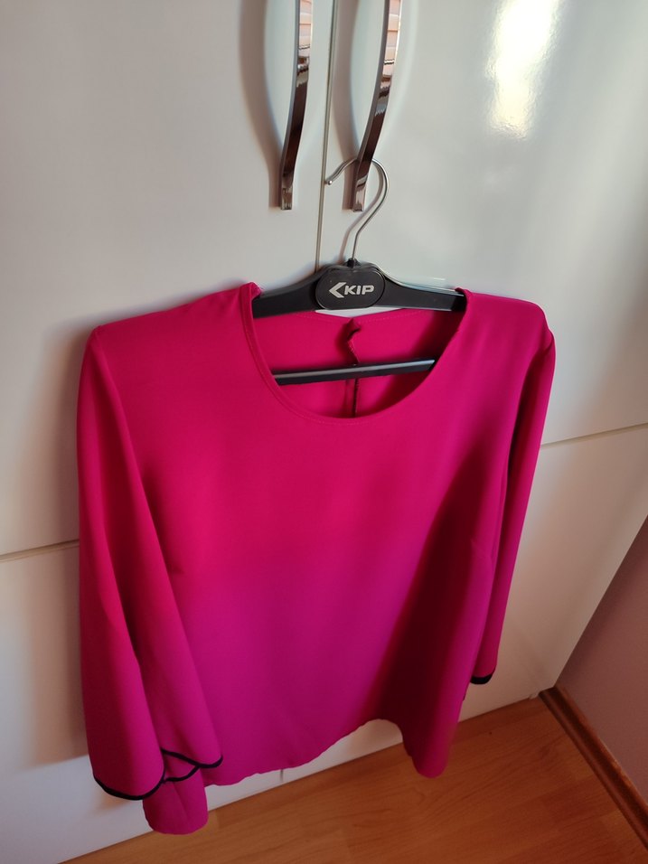 Pembe Salaş Uzun Kollu Kadın Şifon Bluz - Görsel 5