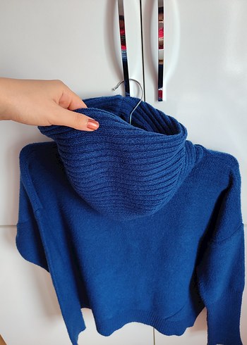 Addax Lacivert Boğazlı Örgü Salaş Kadın Kazak - Görsel 4