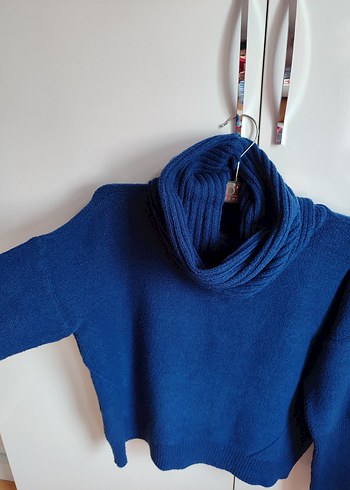 Addax Lacivert Boğazlı Örgü Salaş Kadın Kazak - Görsel 2