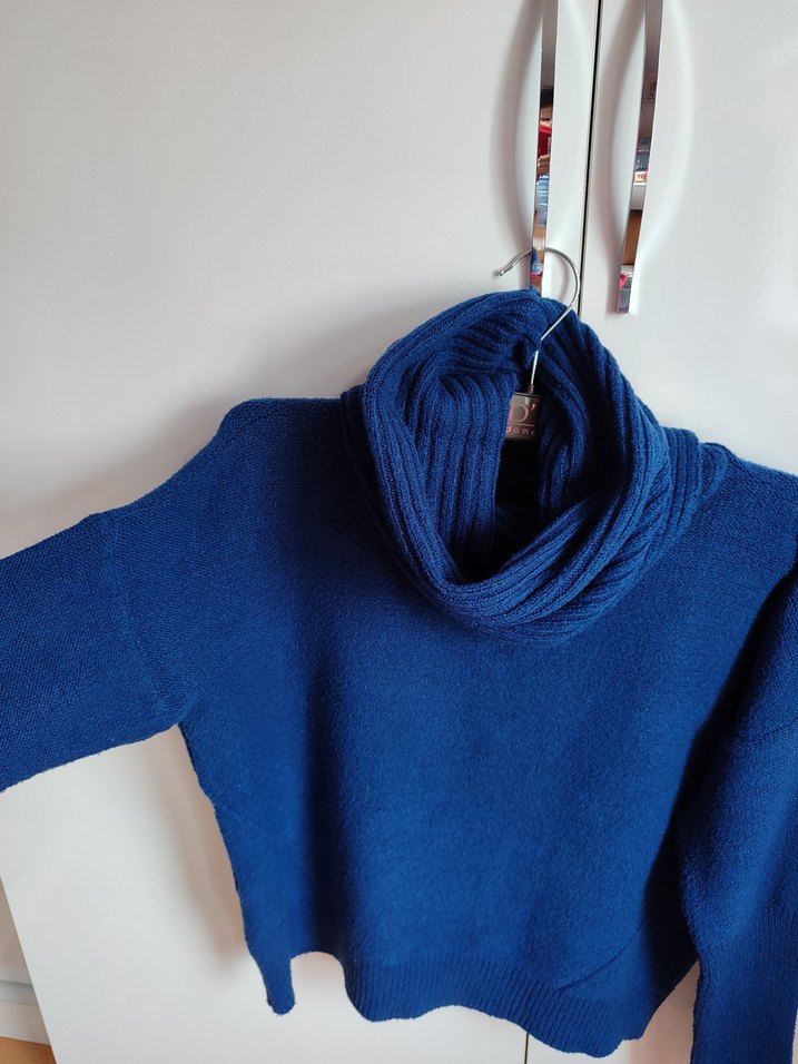 Addax Lacivert Boğazlı Örgü Salaş Kadın Kazak - Görsel 2