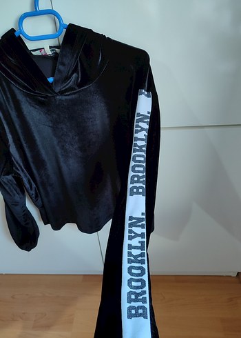 KOTON Siyah Kadın Uzun Kollu Kapüşonlu Kadife Sweatshirt - Görsel 6