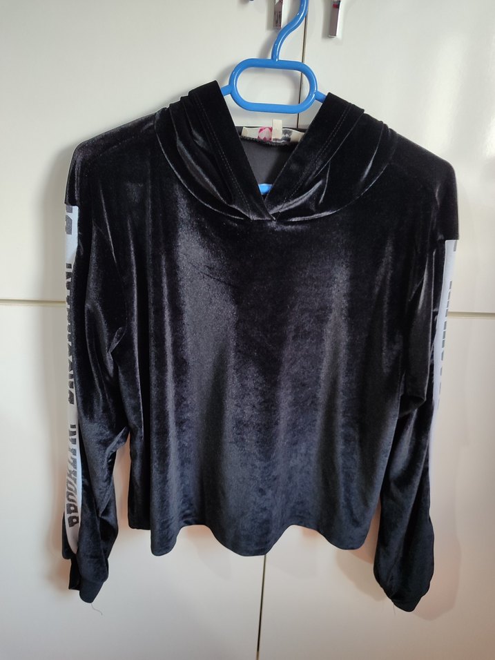 KOTON Siyah Kadın Uzun Kollu Kapüşonlu Kadife Sweatshirt - Görsel 2