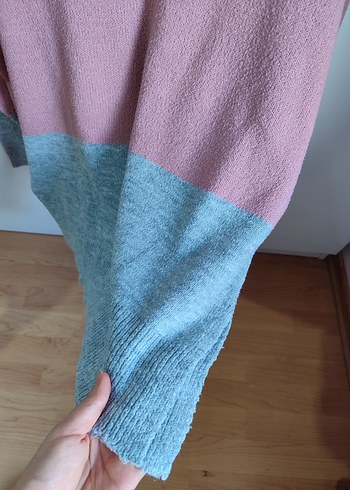 Pembe Gri V Yaka Örgü Kadın Kazak - Görsel 5