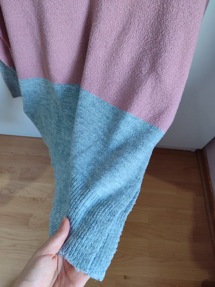 Pembe Gri V Yaka Örgü Kadın Kazak - Görsel 5