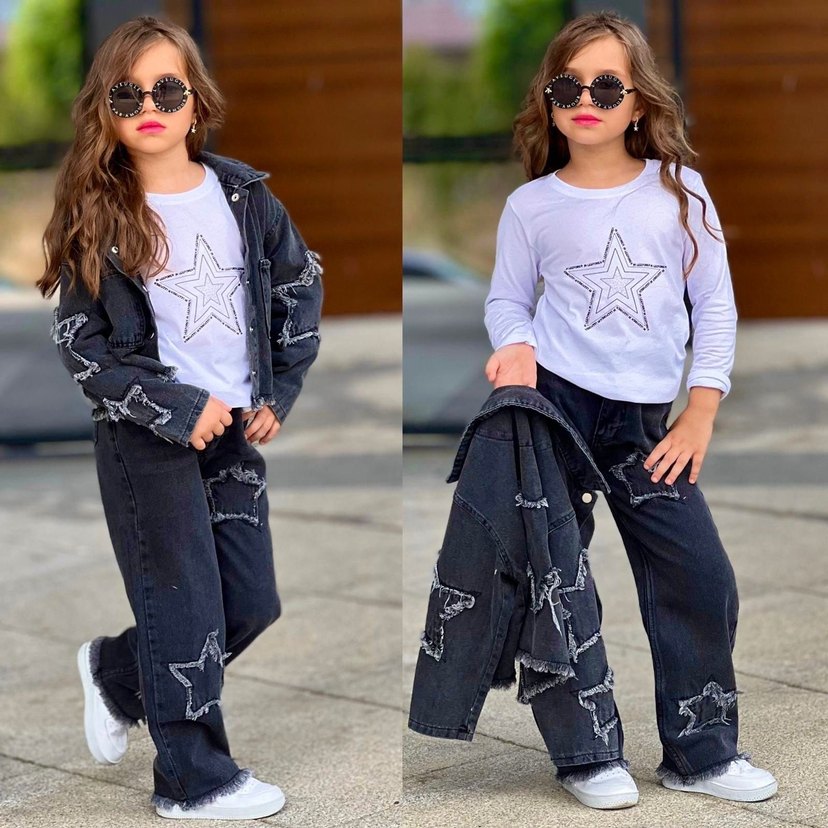 Kız Çocuk Siyah Denim Takımı - Görsel 2