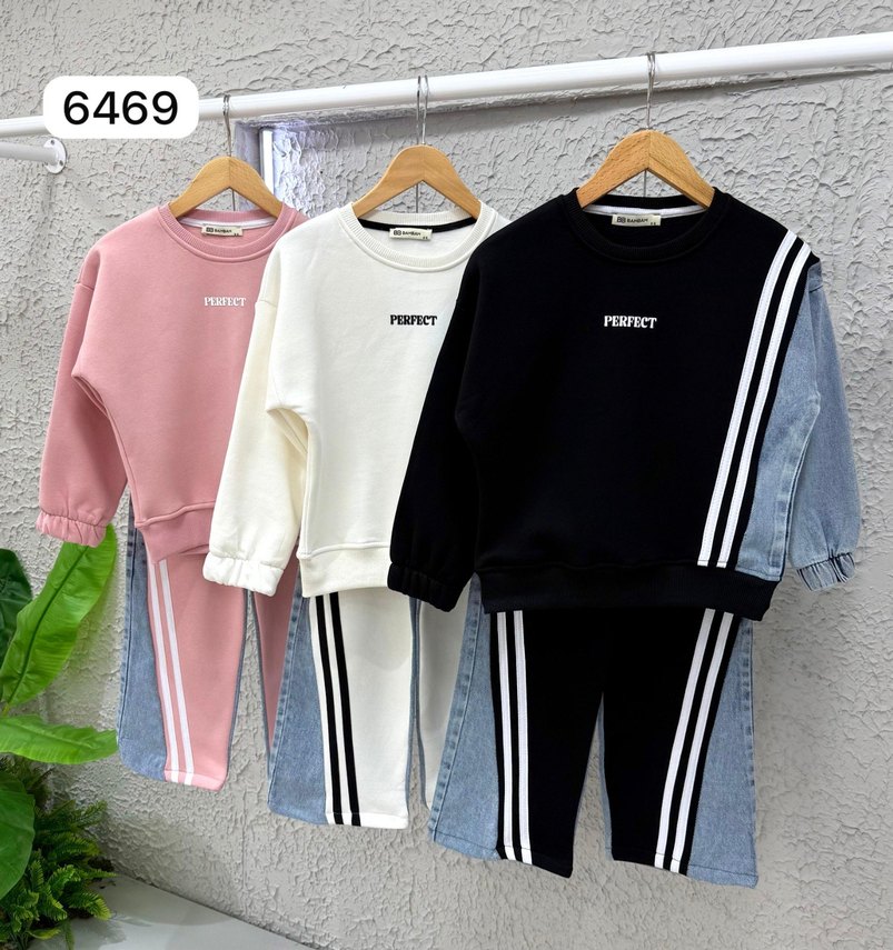 Kız Çocuk Beyaz Mavi Denim 2'li Takım - Görsel 2