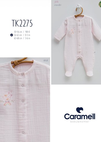 Pembe Nakışlı Düğmeli Müslin Kumaş Bebek Tulumu - Görsel 2