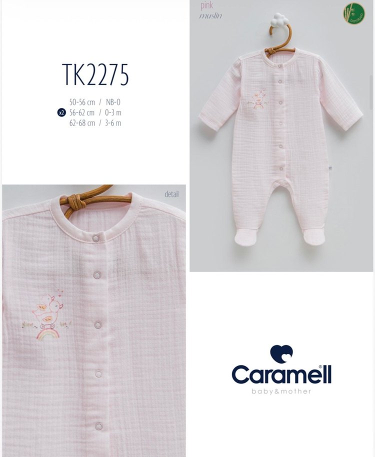 Pembe Nakışlı Düğmeli Müslin Kumaş Bebek Tulumu - Görsel 2