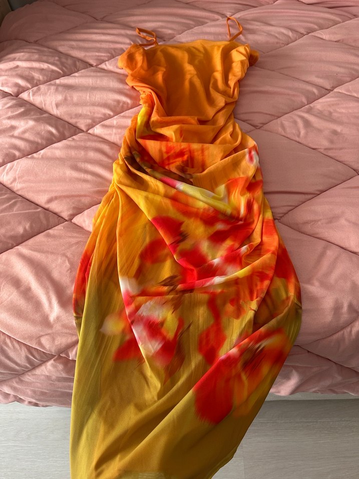 İnce Askılı, Drapeli Kadın Uzun Elbise - Görsel 2