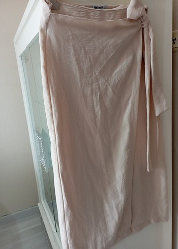 Bej Keten Drapeli Uzun Etek - Görsel 2