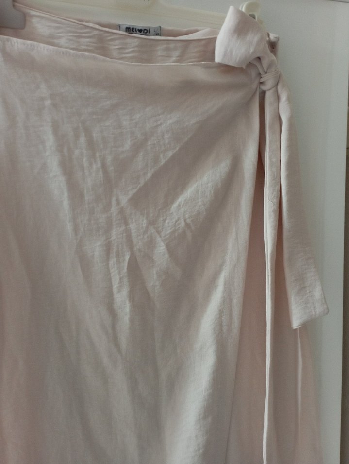 Bej Keten Drapeli Uzun Etek - Görsel 3