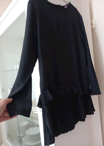 Siyah Pliseli tunik pantolon takım - Görsel 4