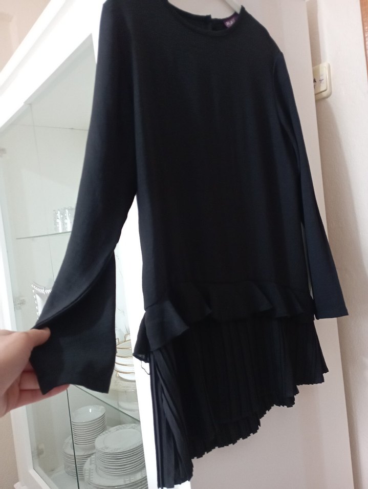 Siyah Pliseli tunik pantolon takım - Görsel 4