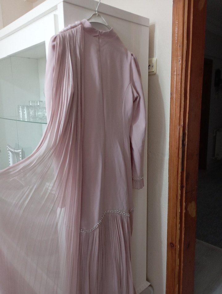 Uzun Kol, Etnik Desenli Pembe Nişan elbisesi - Görsel 4