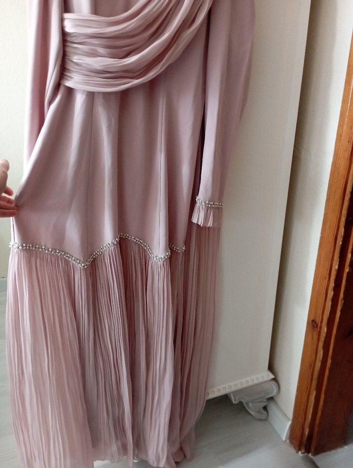 Uzun Kol, Etnik Desenli Pembe Nişan elbisesi - Görsel 3