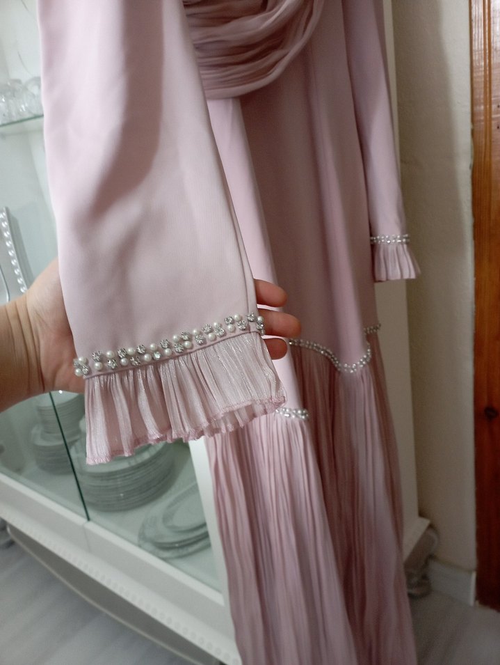 Uzun Kol, Etnik Desenli Pembe Nişan elbisesi - Görsel 2