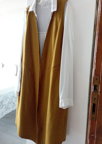 Bej Süet Uzun Drapeli Kadın Yelek - Görsel 2